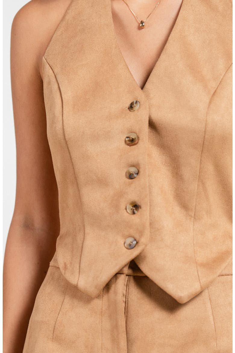 Faux Suede Vest Romper, Main, color, LIGHT TAN