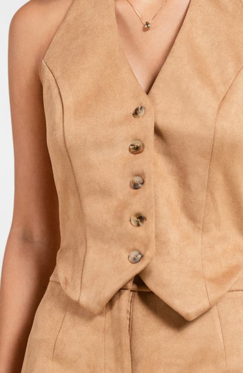 Faux Suede Vest Romper