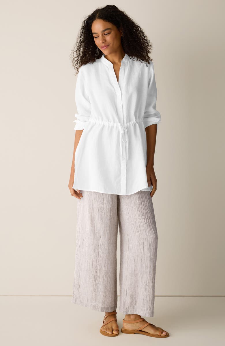 Eileen Fisher Split Neck Organic Linen Long Drawstring Shirt, Alternate, color, White