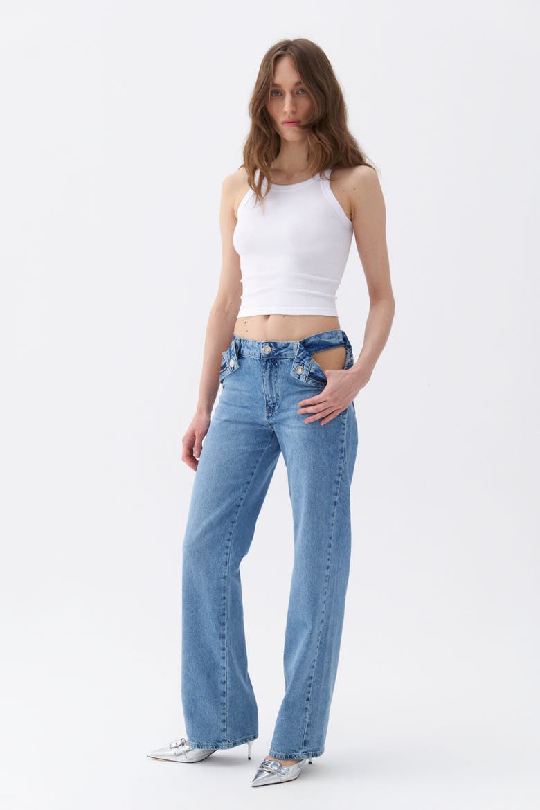 Cut-Out Detailed High Waist Jeans, Alternate, color, Indigo Blue