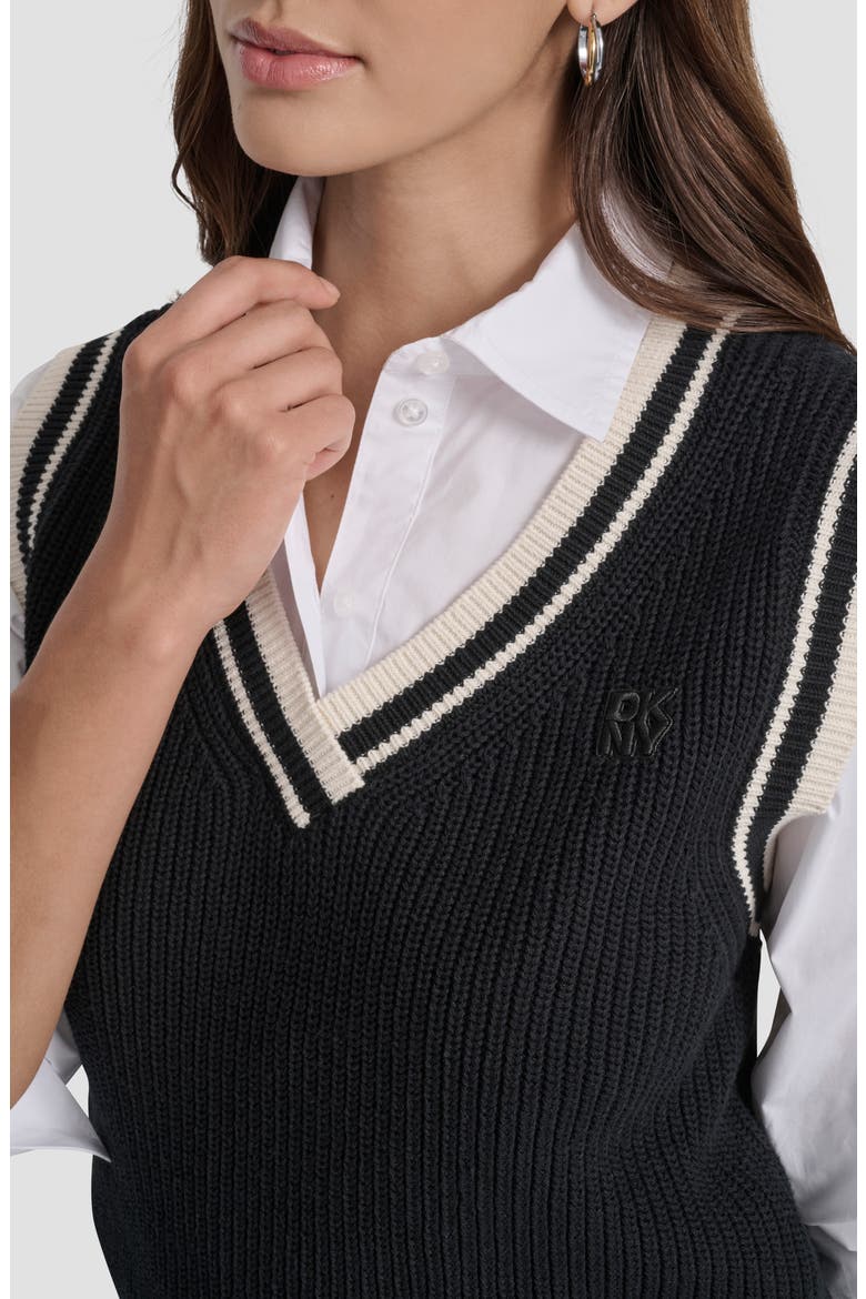 V-Neck Tipped Sweater Vest, Alternate, color, BLK/ EGGNOG