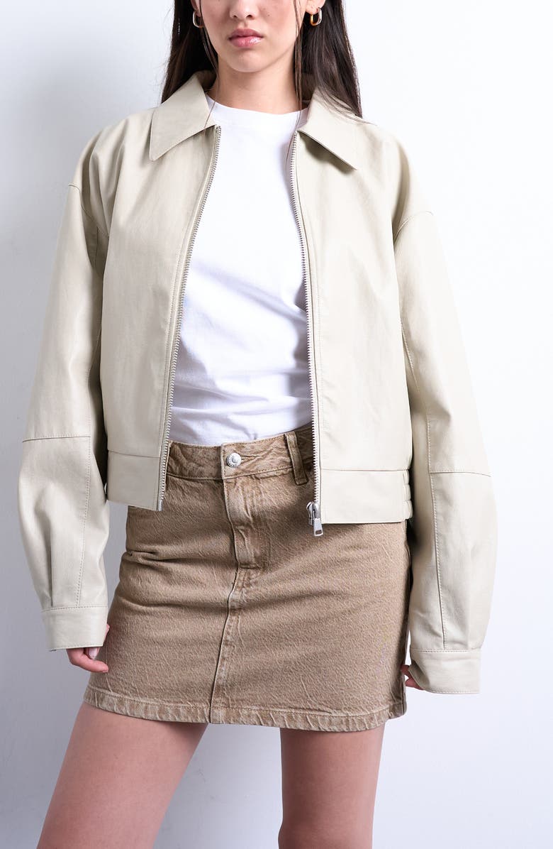 Topshop Denim Miniskirt, Alternate, color, Beige