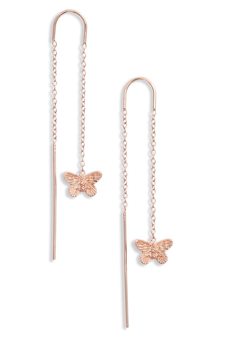 Butterfly Thread-Through Earrings, Main, color, ROSE GOLD