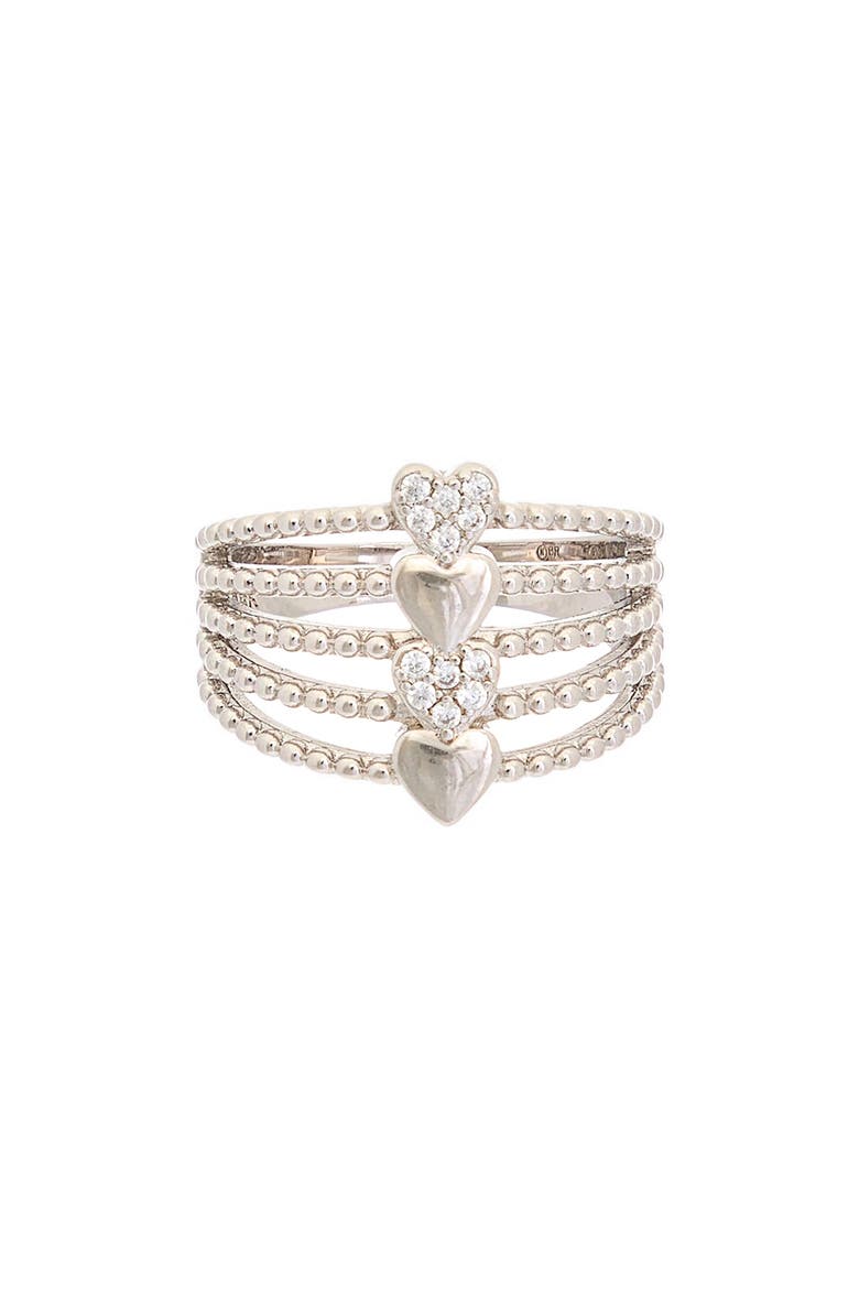 Pavé Cubic Zirconia Heart Multiband Ring, Main, color, WHITE GOLD