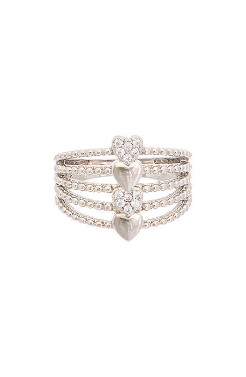 Pavé Cubic Zirconia Heart Multiband Ring