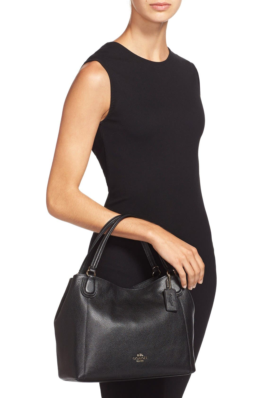 'Edie 28' Pebbled Leather Shoulder Bag, Alternate, color, BLACK