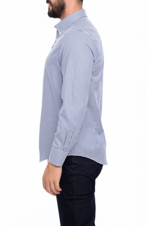 Vellapais Check Cotton Slim Fit Button Down Shirt In Navy Blue