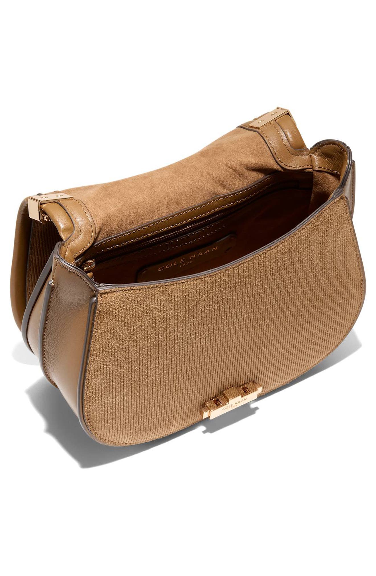 Cole Haan Celenea Saddle Bag, Alternate, color, Golden Honey Embossed Suede