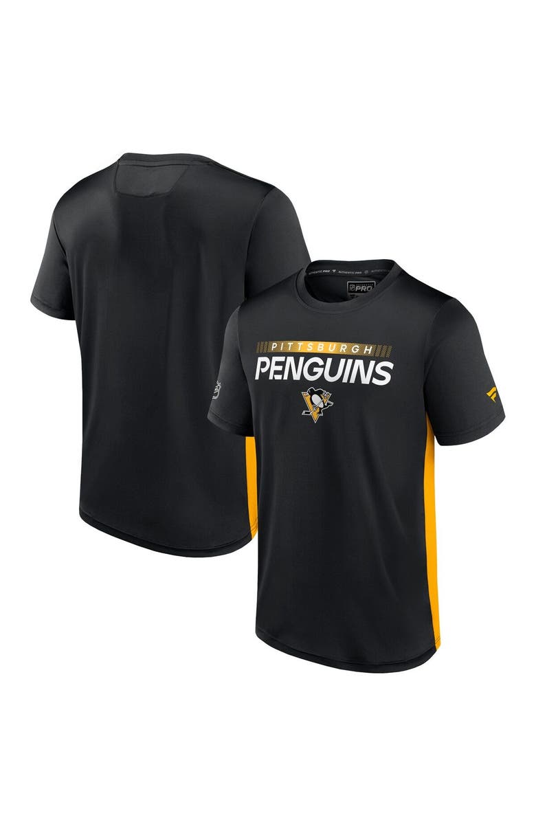 FANATICS Men's Fanatics Branded Black/Gold Pittsburgh Penguins Authentic Pro Rink Tech T-Shirt, Main, color, Black