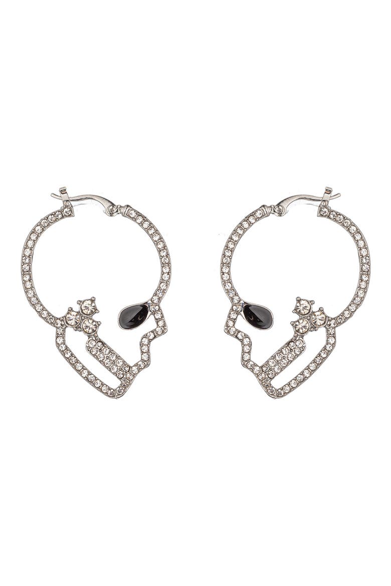 Double Skull Crystal Drop Earrings, Main, color, SILVER
