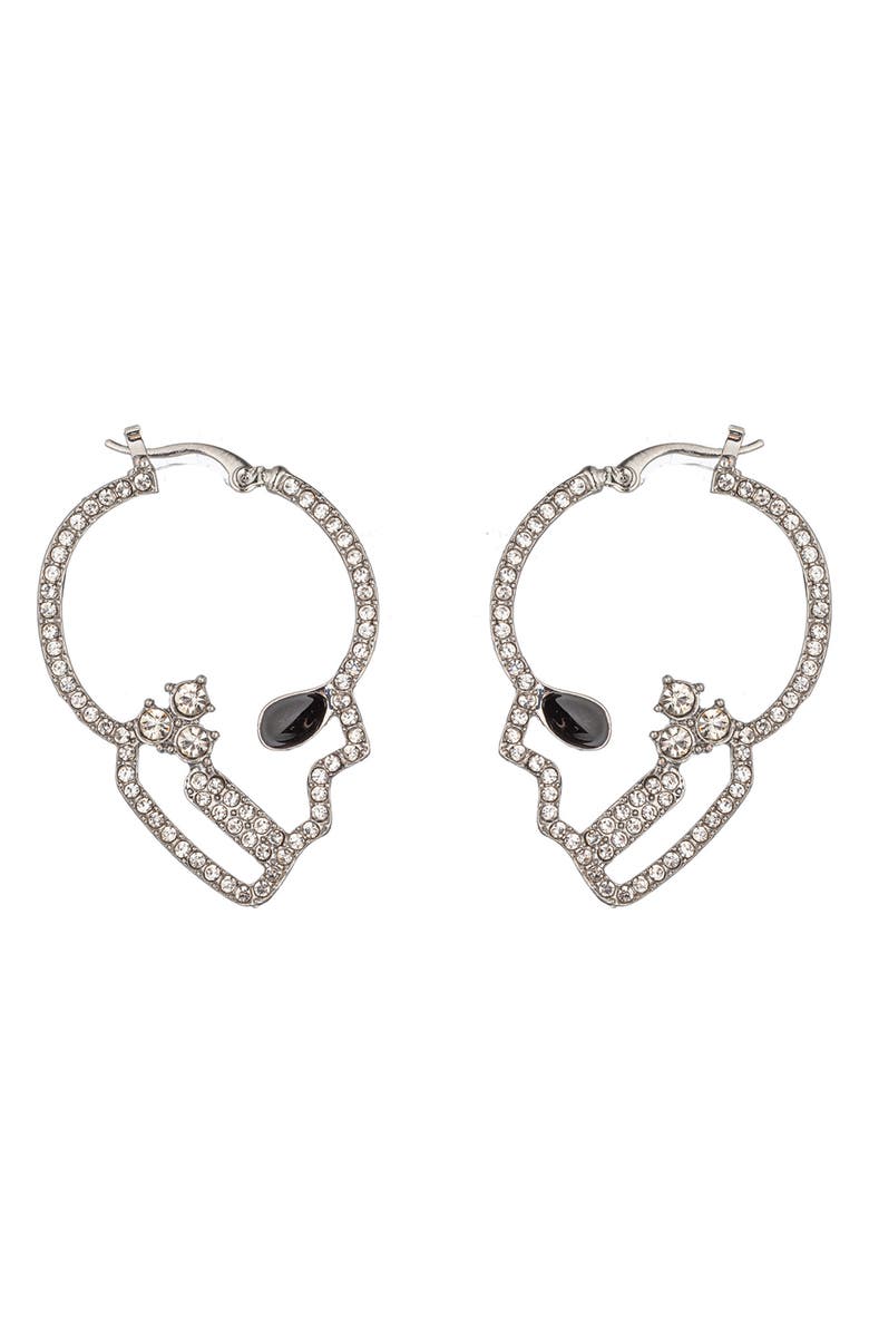 EYE CANDY LOS ANGELES Double Skull Crystal Drop Earrings, Main, color,