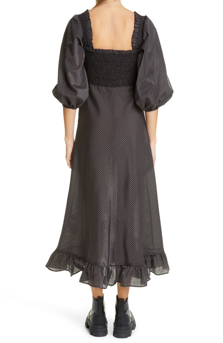Ganni Seersucker Check Square Neck Dress, Alternate, color, 