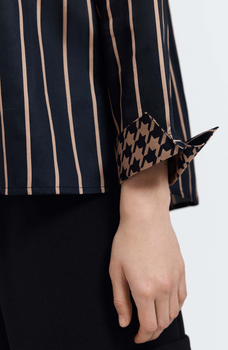 Foxcroft Agnes Stripe Cotton Popover Top, Alternate, color, Black/ Almond