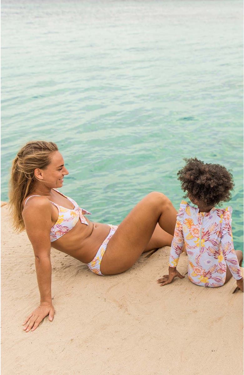 Snapper Rock Women's Bow Front Sustainable Bikini Top, Alternate, color, Boho Tropical