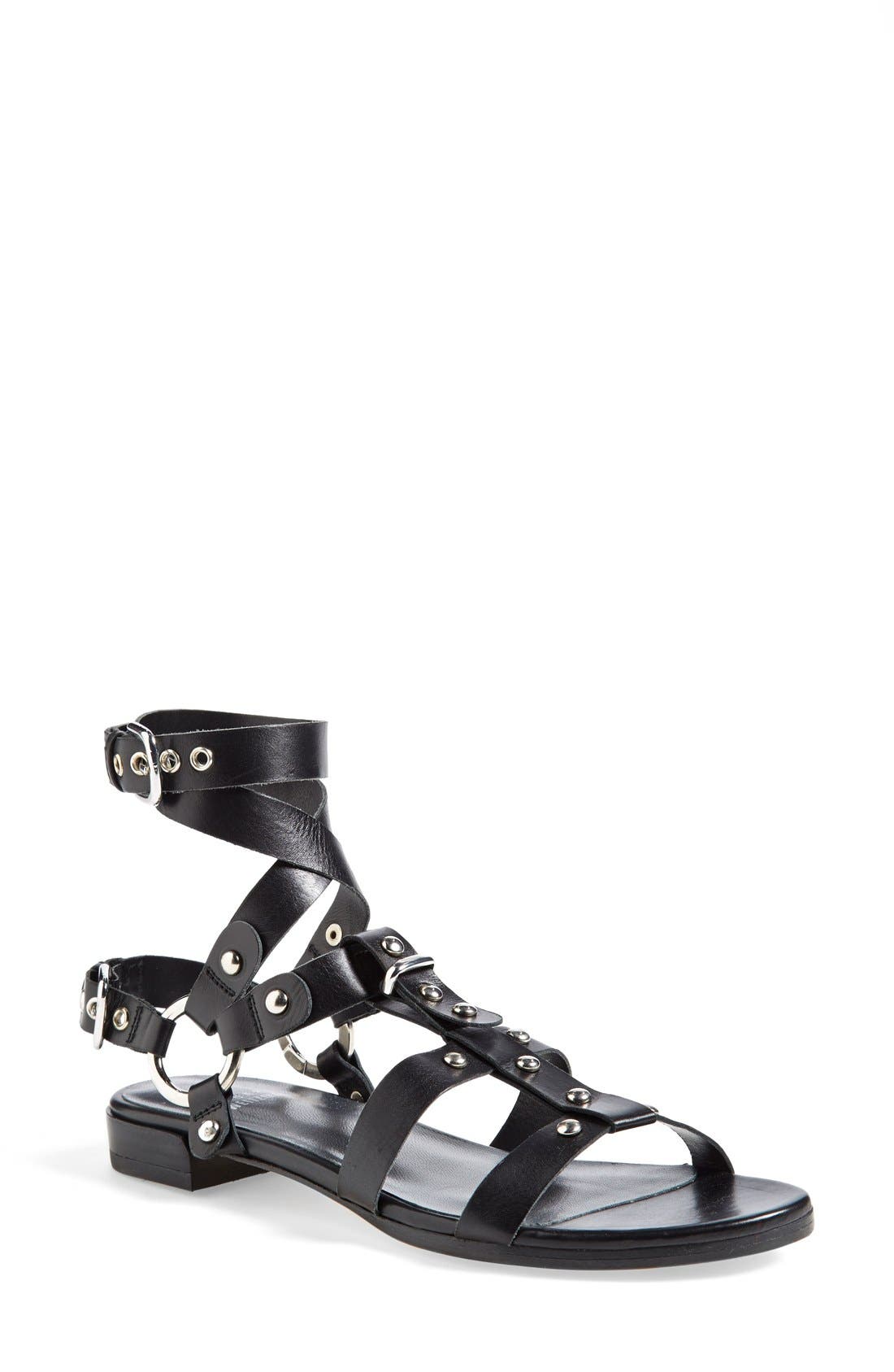 Stuart Weitzman 'On the Run' Leather Sandal, Main, color, 