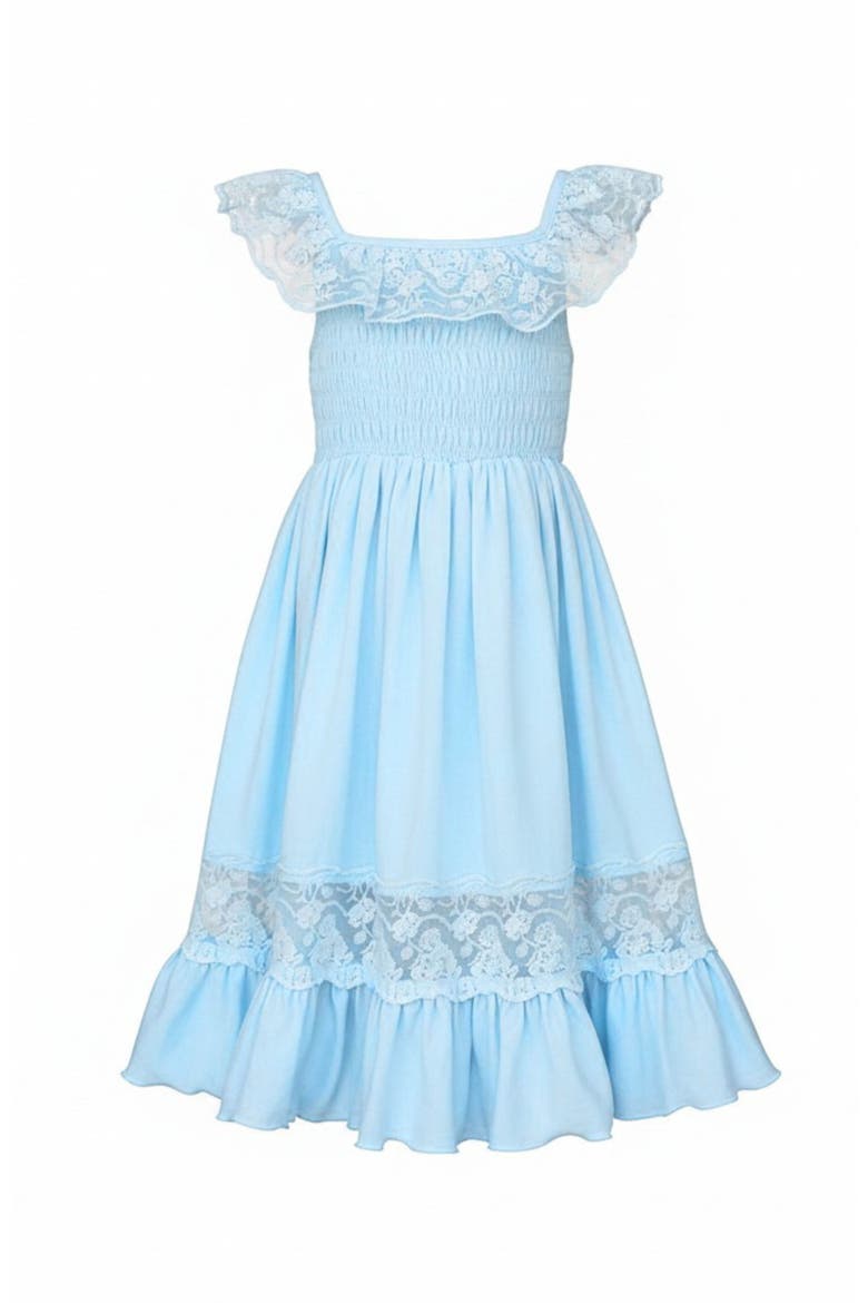 Girls Baby Blue Spring Chic Lace Maxi Dress, Main, color, Blue