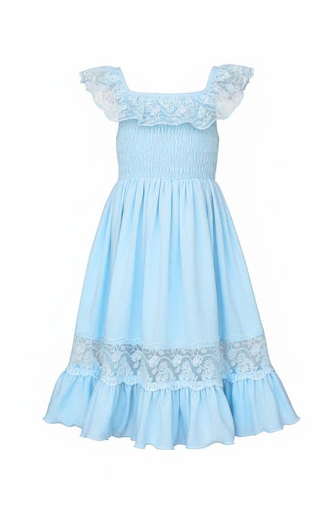 Girls Baby Blue Spring Chic Lace Maxi Dress (Toddler, Little Kid & Big Kid)