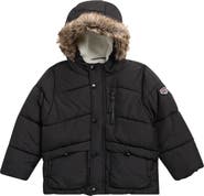 Rothschild Kids' Grosgrain Faux Fur Trim Parka