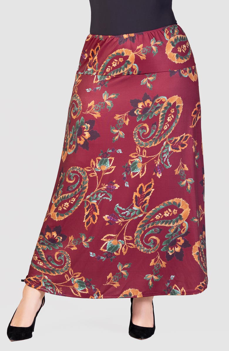 24seven Comfort Apparel Paisley Print Jersey Maxi Skirt, Main, color, 