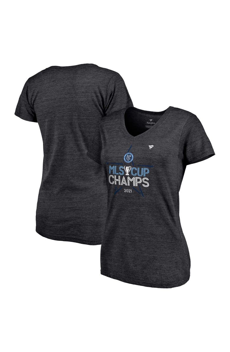 FANATICS Women's Fanatics Branded Heathered Charcoal New York City FC 2021 MLS Cup Champions Locker Room V-Neck T-Shirt, Main, color, 