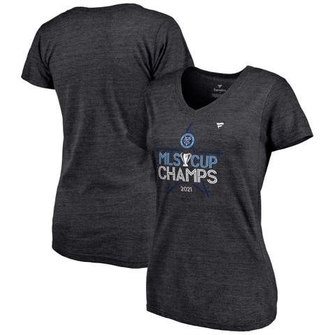 Women's Fanatics Branded Heathered Charcoal New York City FC 2021 MLS Cup Champions Locker Room V-Neck T-Shirt