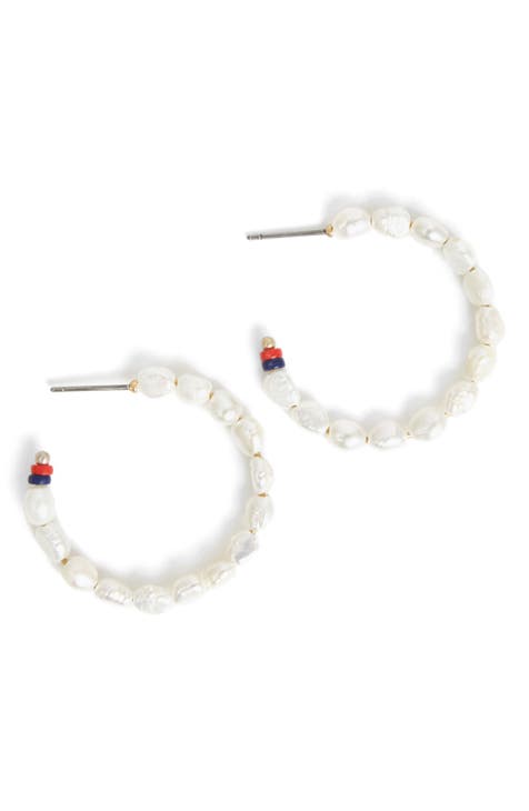 5–5.5mm Freshwater Pearl Beaded Hoop Earrings