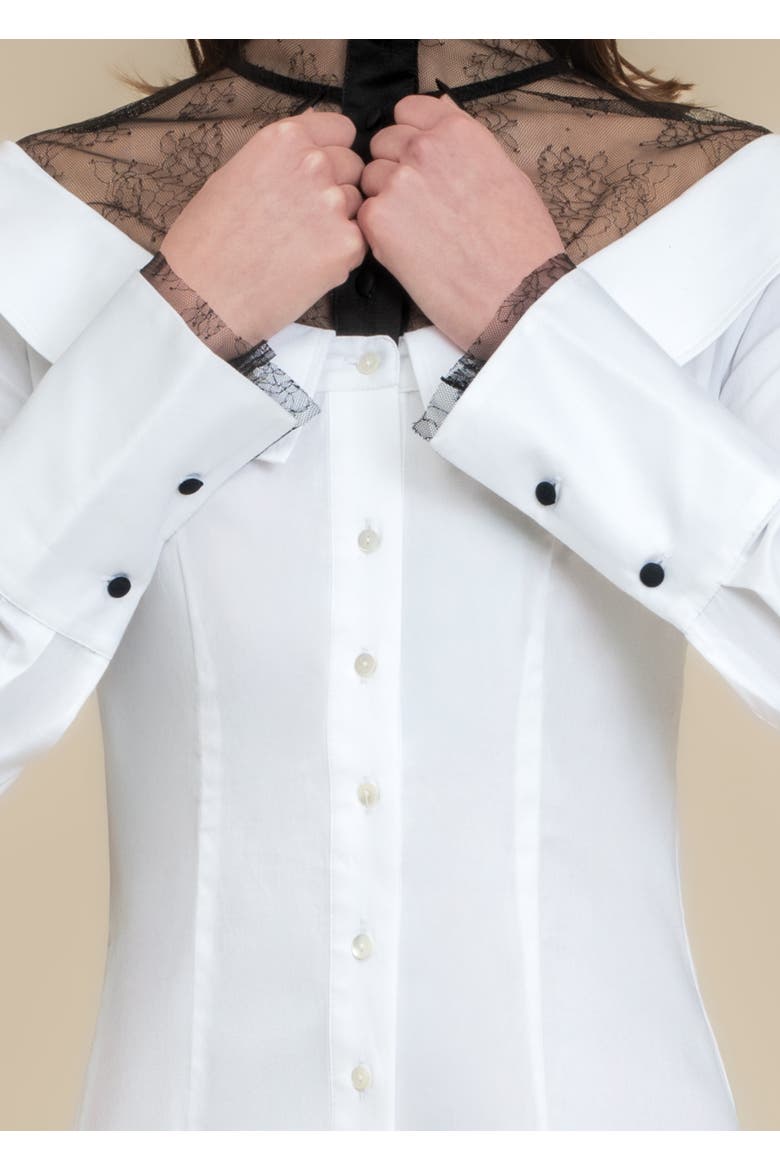 Empress Oversized Lace-Trim Cotton Poplin Shirt Dress, Alternate, color, White