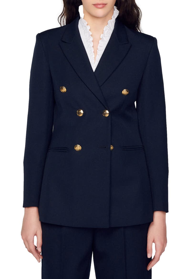 Double-breasted suit jacket, Main, color, NAVY BLUE