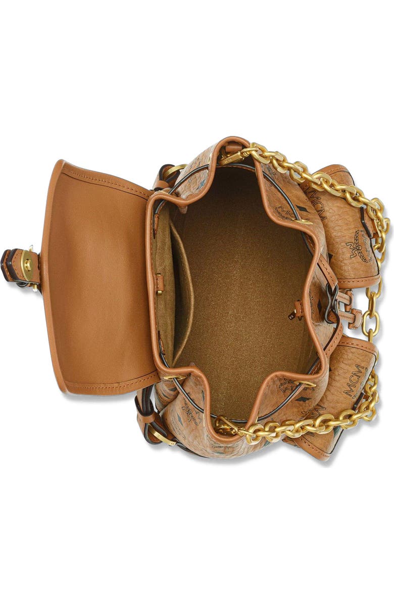 MCM Mini Aren Drawstring Backpack in Visetos, Alternate, color, Brown