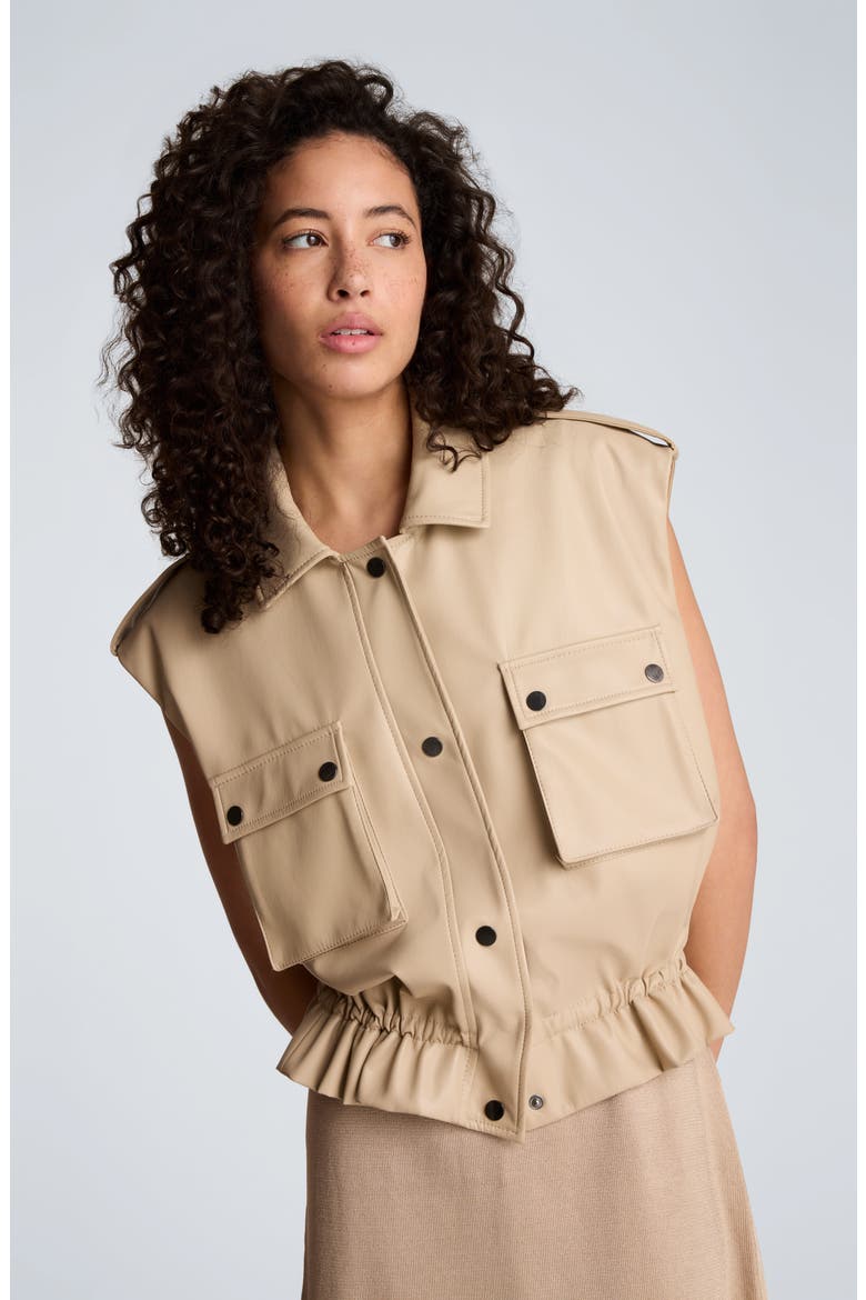 Snap Front Drawcord Waist Faux Leather Jacket, Alternate, color, TIMELESS TAUPE