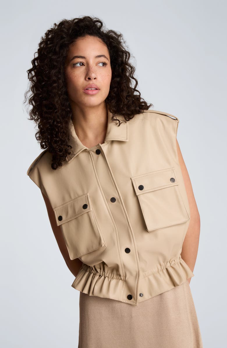 Kenneth Cole Snap Front Drawcord Waist Faux Leather Jacket, Alternate, color, Timeless Taupe