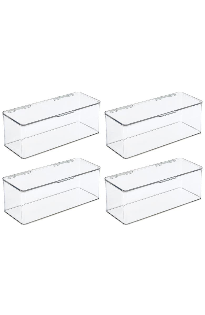 mDesign Plastic Bathroom Vanity Organizer Bin Box with Hinged Lid, 4 Pack, Clear, Main, color, Clear