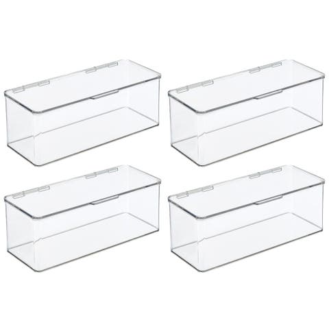Plastic Bathroom Vanity Organizer Bin Box with Hinged Lid, 4 Pack, Clear