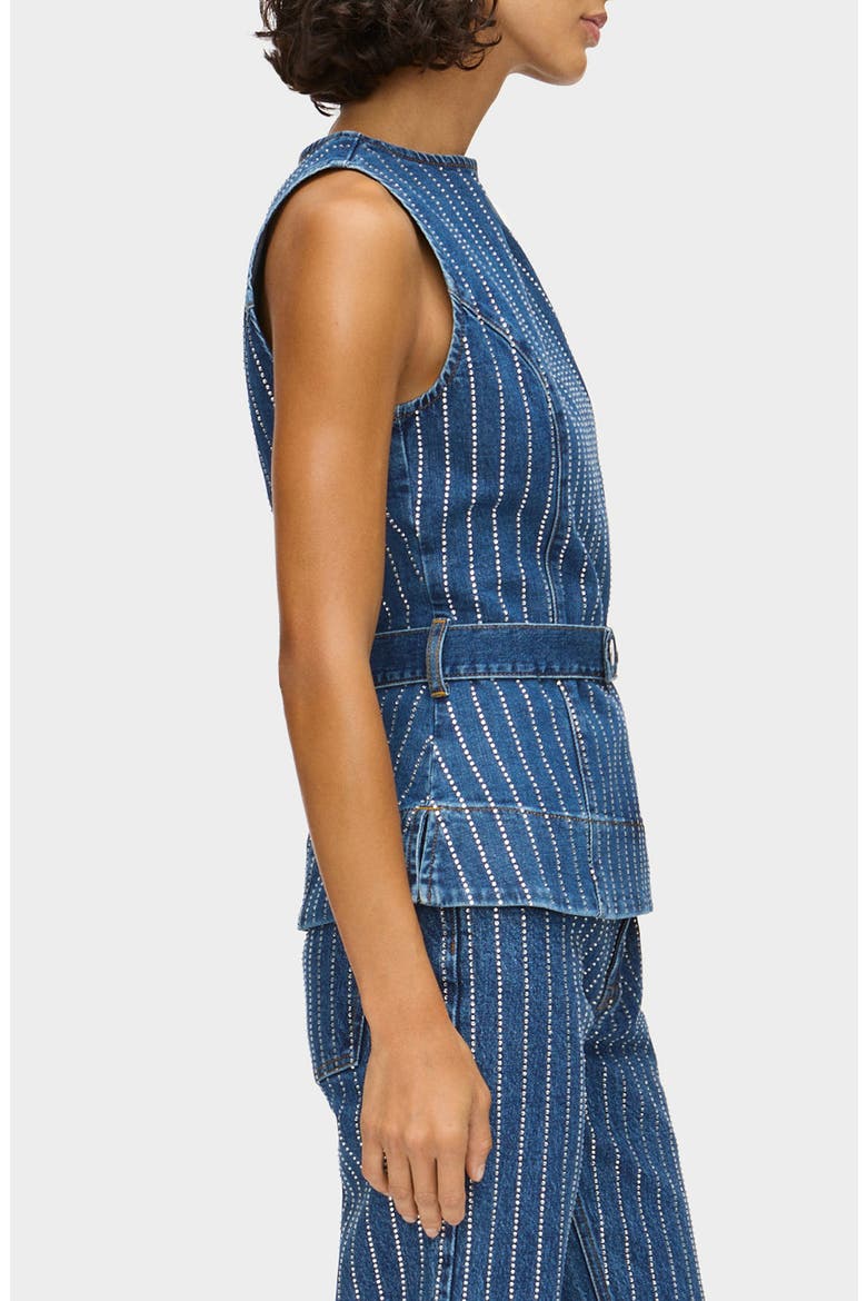 Trish Dimante Belted Denim Peplum, Alternate, color, MID BLUE