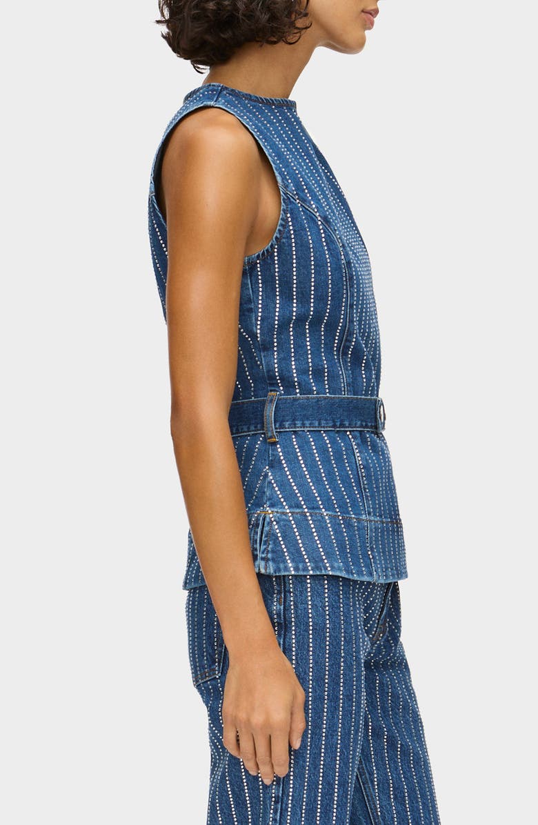 ALIGNE Trish Dimante Belted Denim Peplum, Alternate, color, Mid Blue