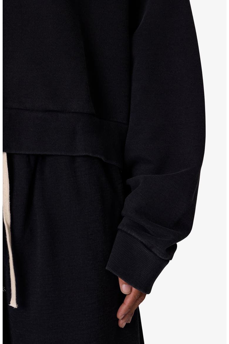 Crop Cotton Crewneck Sweatshirt, Alternate, color, WASHED BLACK
