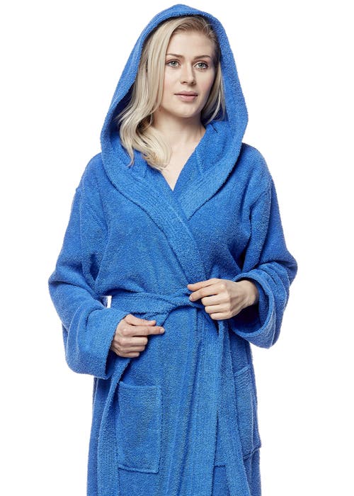 Arus Cotton Full Length Hooded Bathrobe In Blue
