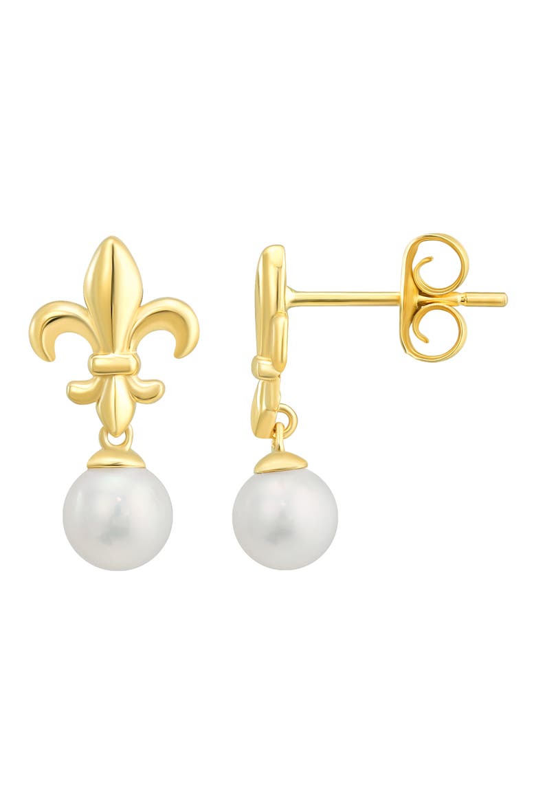 Fleur de Lis Freshwater Pearl Stud Earrings, Main, color, WHITE
