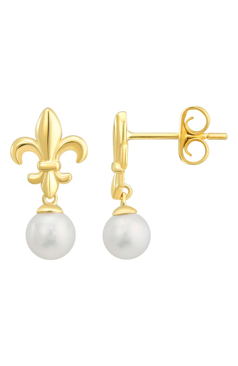 CANDELA JEWELRY Fleur de Lis Freshwater Pearl Stud Earrings, Main, color, White