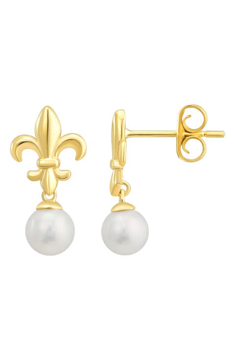 Fleur de Lis Freshwater Pearl Stud Earrings