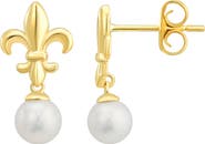 CANDELA JEWELRY Fleur de Lis Freshwater Pearl Stud Earrings