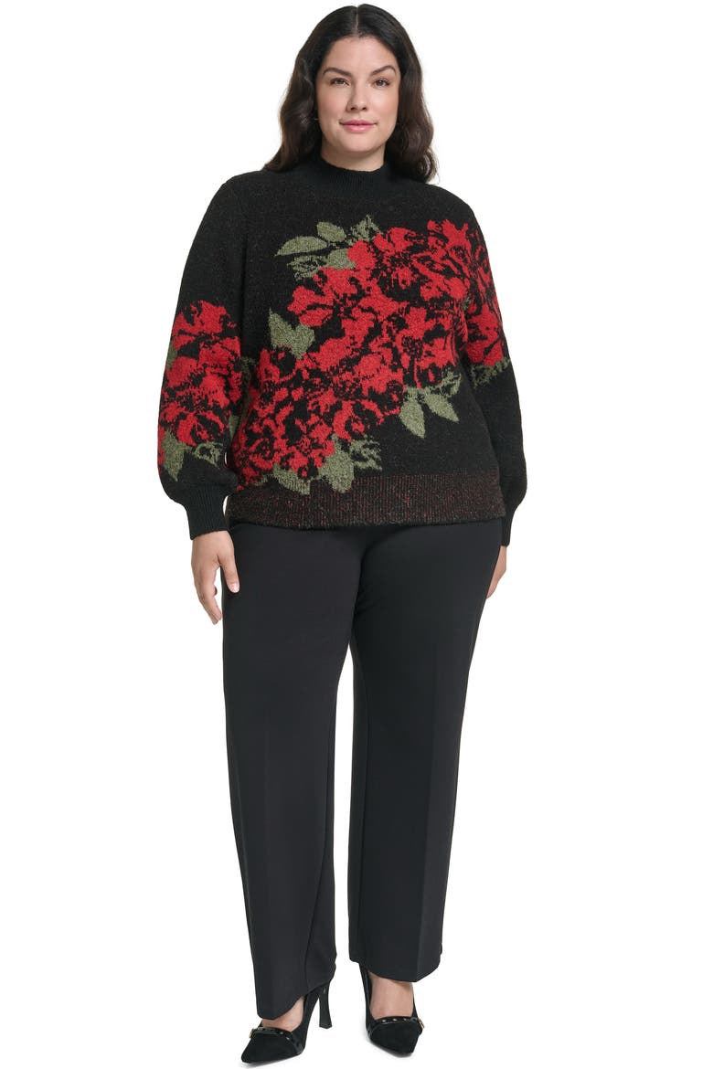 Rose Mock Neck Sweater, Alternate, color, BLACK/ ADMIRAL RED/ CYP GREEN