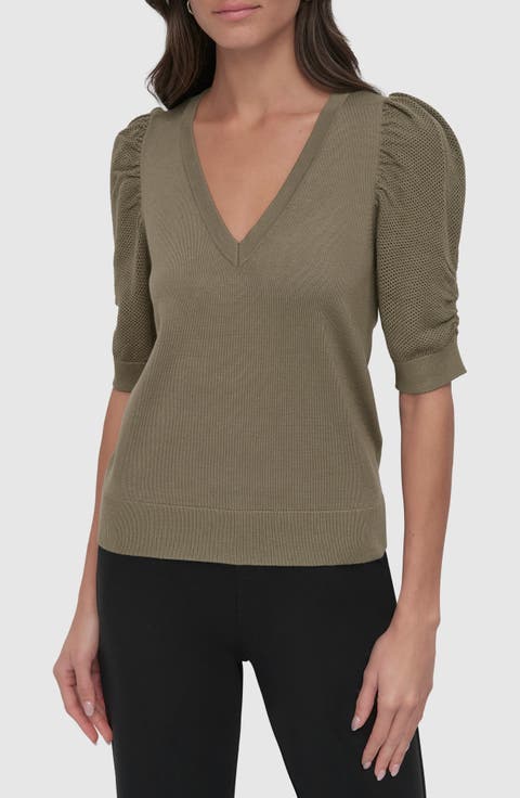 Puff Sleeve V-Neck Sweater