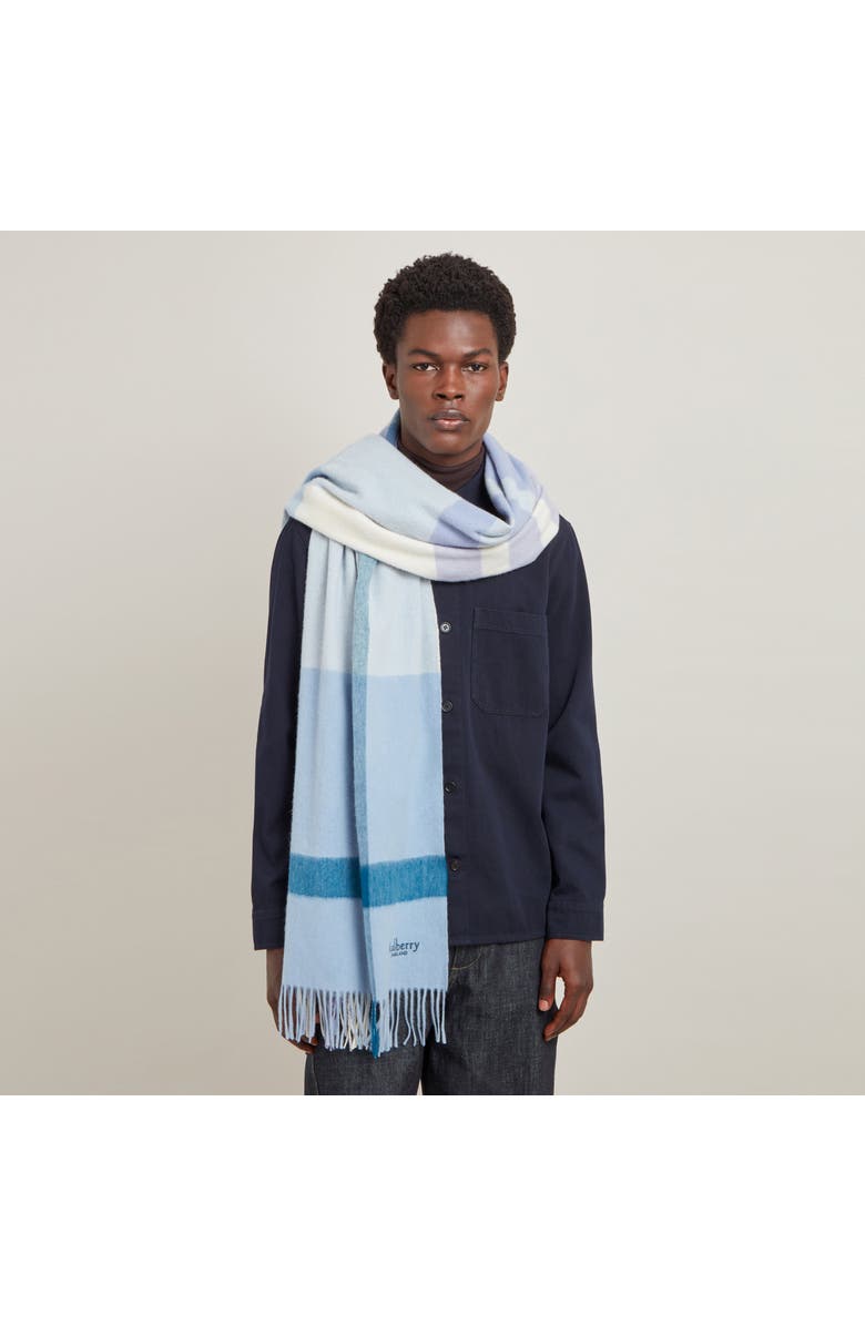 Mulberry Large Check Merino Wool Scarf, Alternate, color, Poplin Blue-White