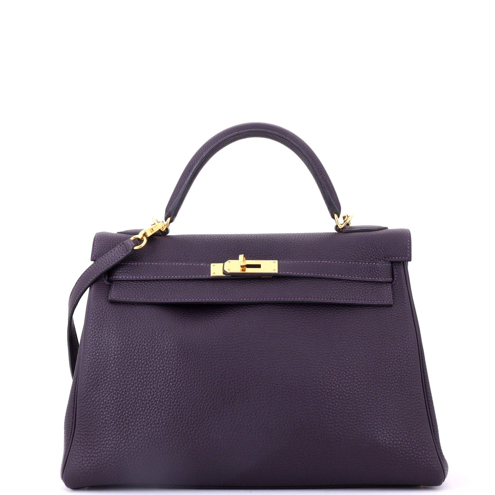 Pre-Owned Hermes Kelly Handbag Purple Togo with Gold Hardware 32, Main, color, Raisin