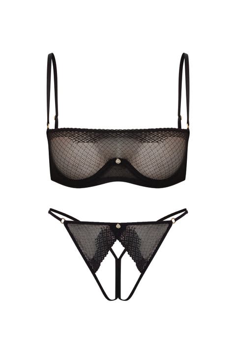 Lumiere Mesh Bra and Open-Back Thong Set