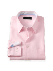 Paul Fredrick Linen Point Collar Poplin Slim Contrast Trim Button Cuff Long Sleeve Shirt