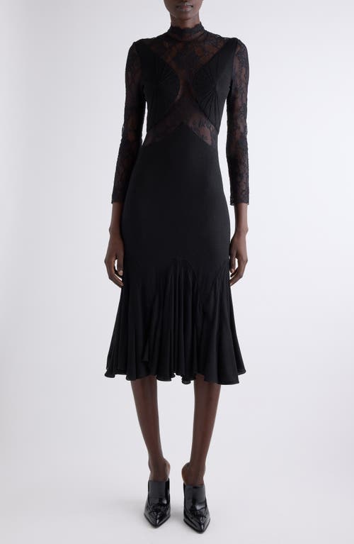 Givenchy Bracelet-sleeve Lace Inset Midi Dress In Black