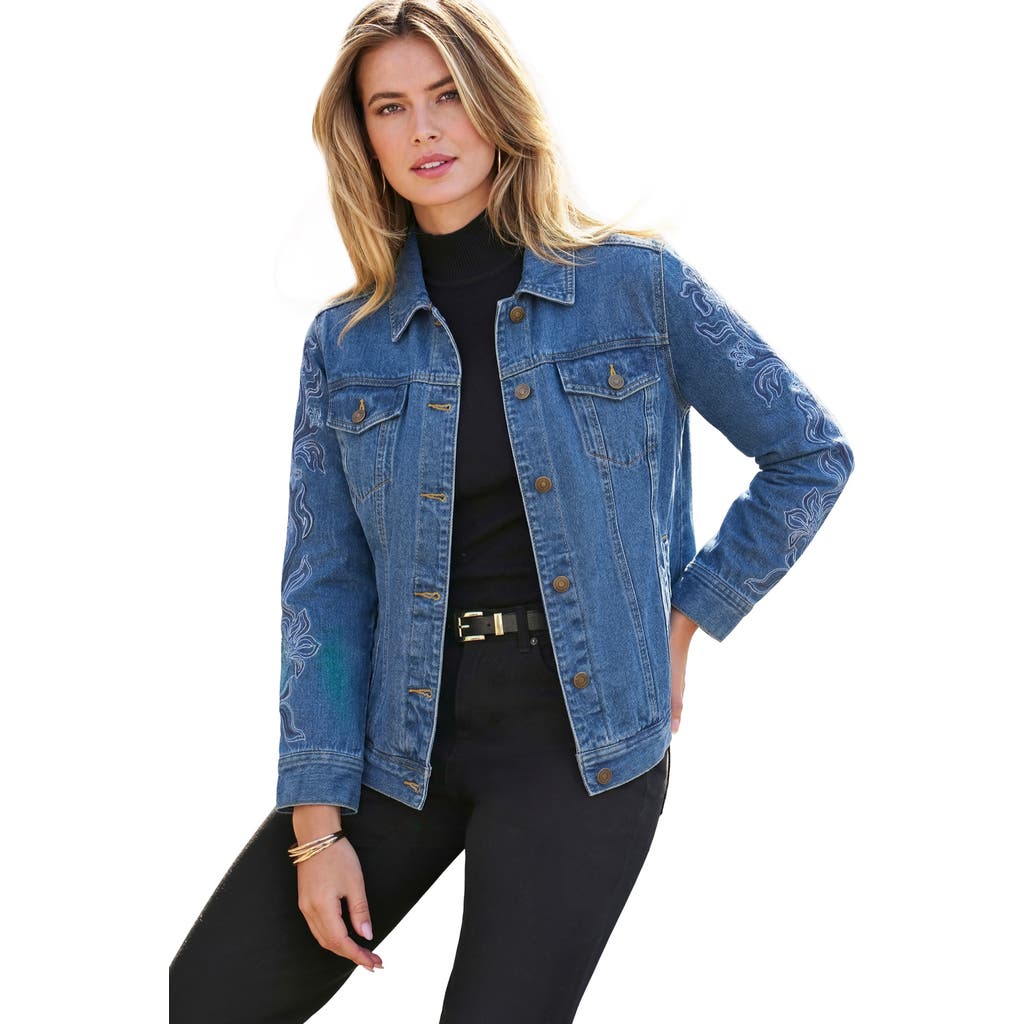 Jessica London Classic Cotton Denim Jacket in Blue at Nordstrom, Size 34