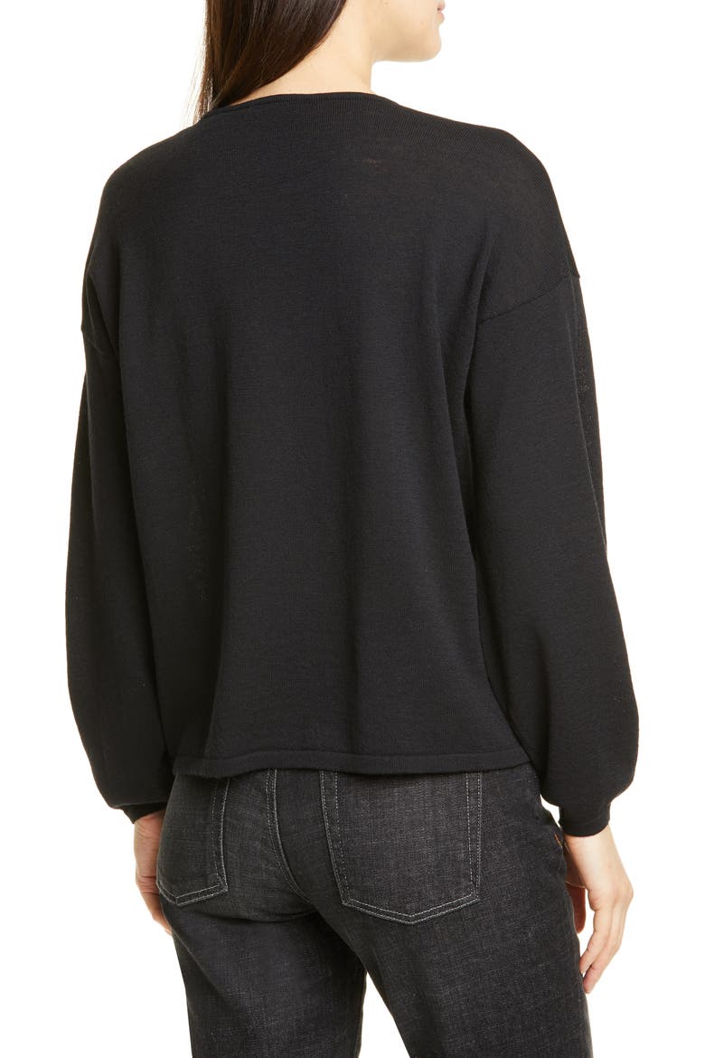 Round Neck Box Wool Sweater, Alternate, color, BLACK